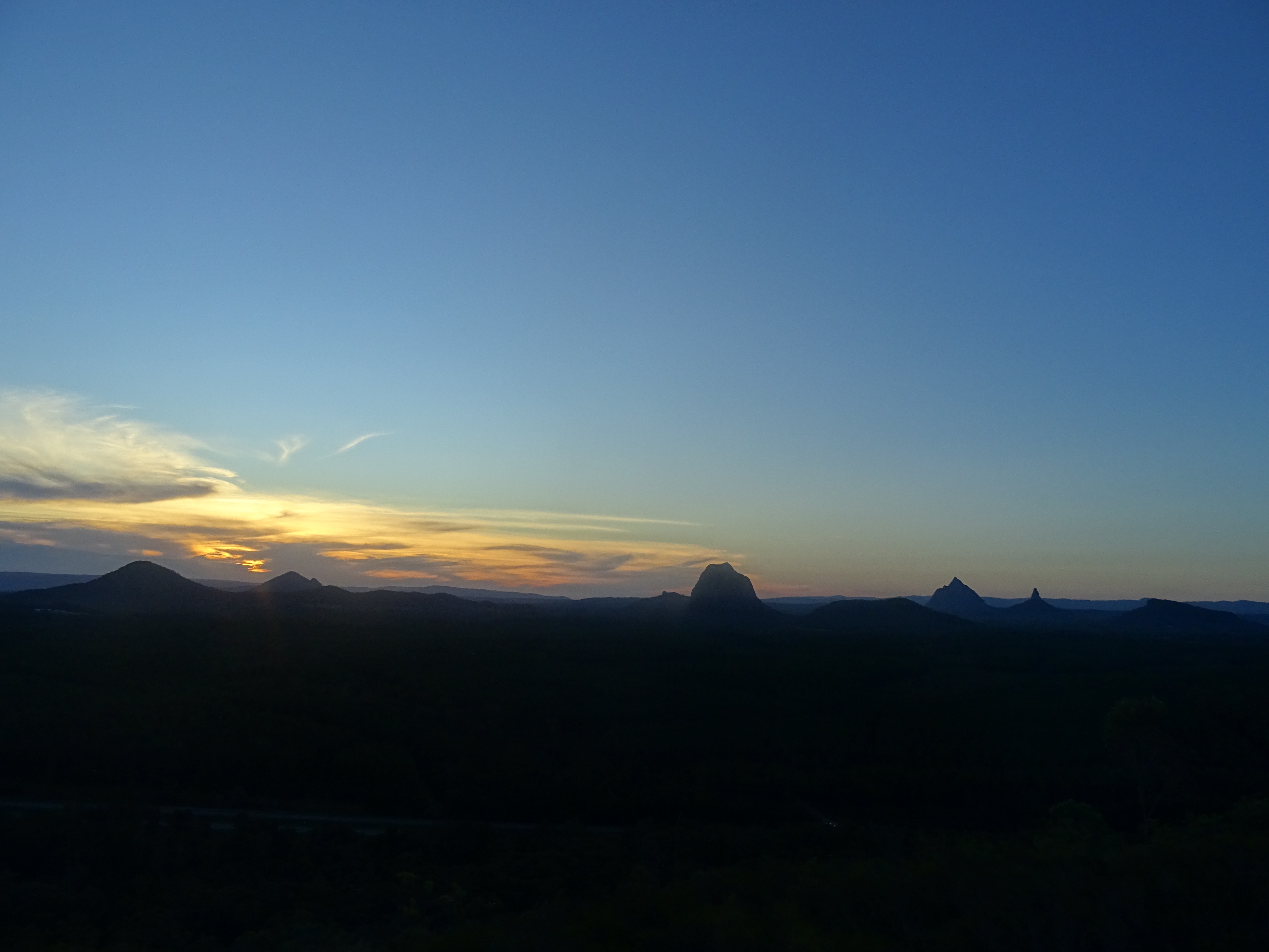 Sunset over the Glasshouse Mountains